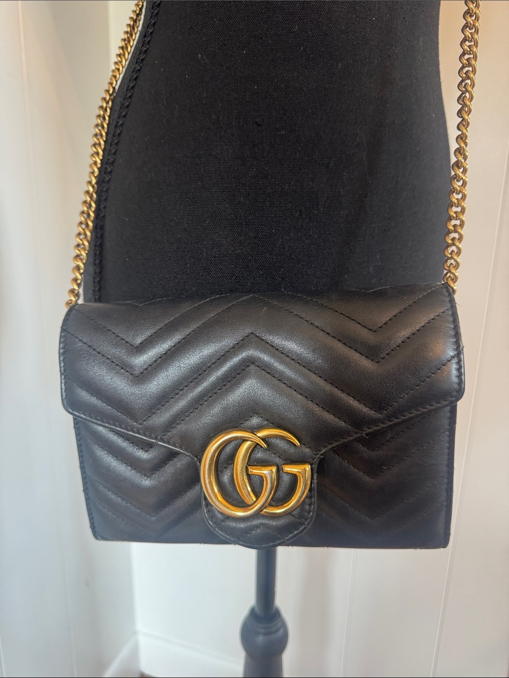 Gucci Black Quilted GG Marmont Small Shoulder Bag with Gold Hardware